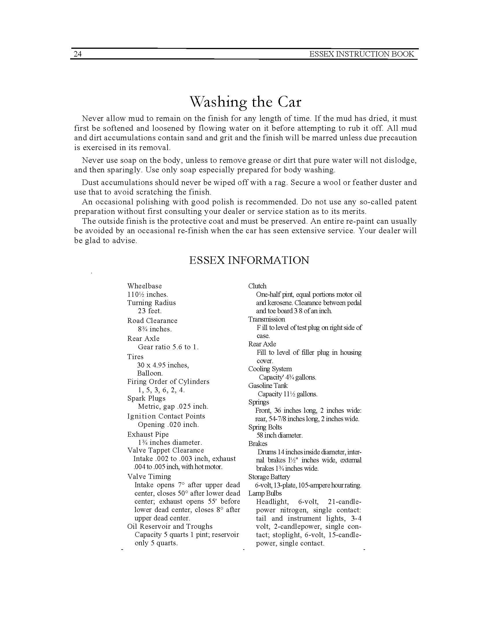 1926 Essex Automobile Instruction Manual Page 18
